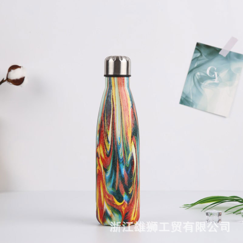 Nuevo regalo creativo termo de acero inoxidable taza botella de coque personalidad metal color hombres y mujeres deportes al aire libre botella de agua