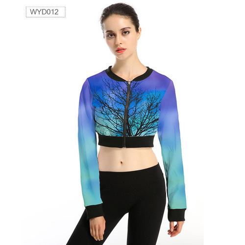 Spring European Station Autumn navel hoodie Women's high-waisted long-sleeved top Personalized print thin short coat