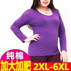 Women's Pure Cotton Plus Size Fall Top Single Piece Warm Knit Crewneck T-shirt for Plus Size Women 200 Pounds