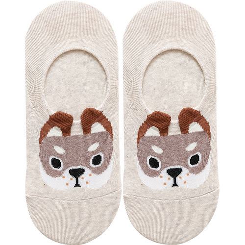 Korean cartoon socks for women, non-slip cotton boat socks, puppy pattern invisible socks, factory wholesale