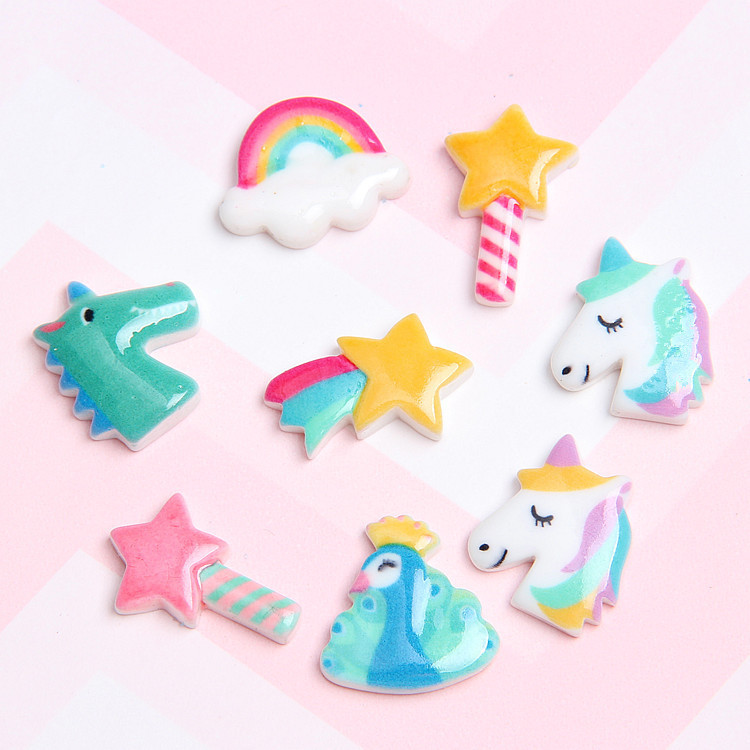 New Resin Unicorn Accessories Set diy Mobile Phone Case Glue Dropping Material Slime Crystal Mud Filler