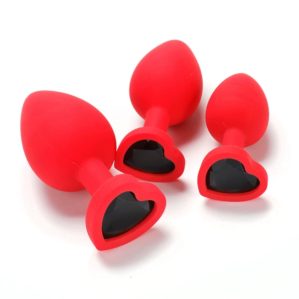 Red heart -shaped silicone large medium and small+black (puffy bag packaging)