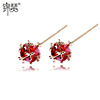 Red zirconium, copper earrings, sophisticated small crystal earings, Korean style, simple and elegant design