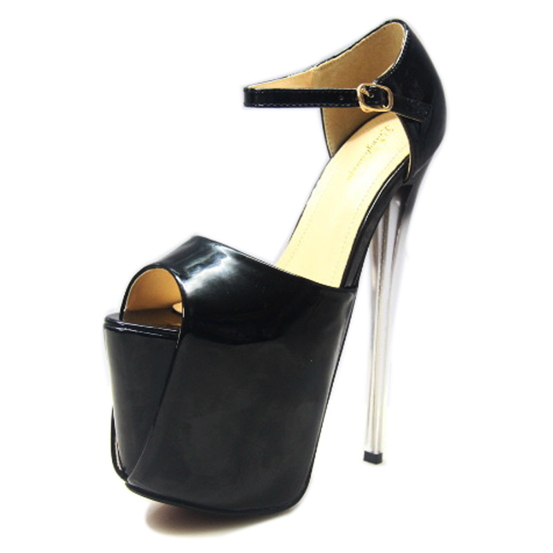 Giày sandal cao gót nữ hở mũi gót siêu cao 19cm phong cách châu Âu — Màu đen