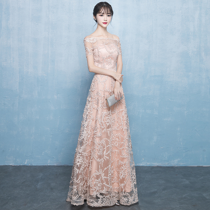 Vestido de noche color champán para mujer, modelo 2026, elegante vestido de un solo hombro para anfitriona de reunión anual, corte ajustado y largo. image 1