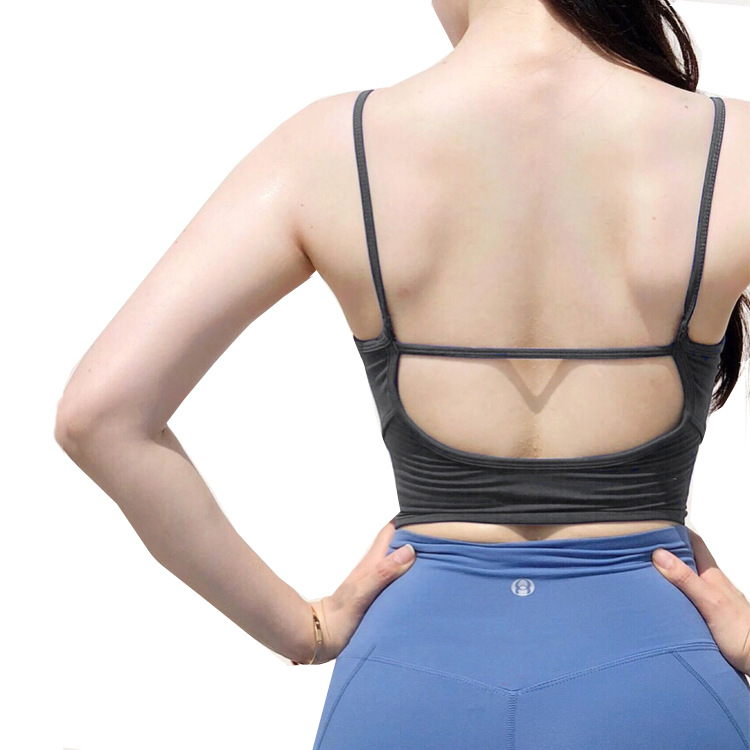 Traje de yoga sin espalda con tirantes finos frescos, chaleco de yoga reunido, top de fitness de cintura alta, ropa de baile para deportes al aire libre