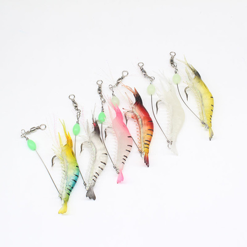 Luya bait, fake shrimp with hooked shrimp 9cm/6g, bionic bait, simulated soft bait, soft shrimp, luminous curled mouth, black fish