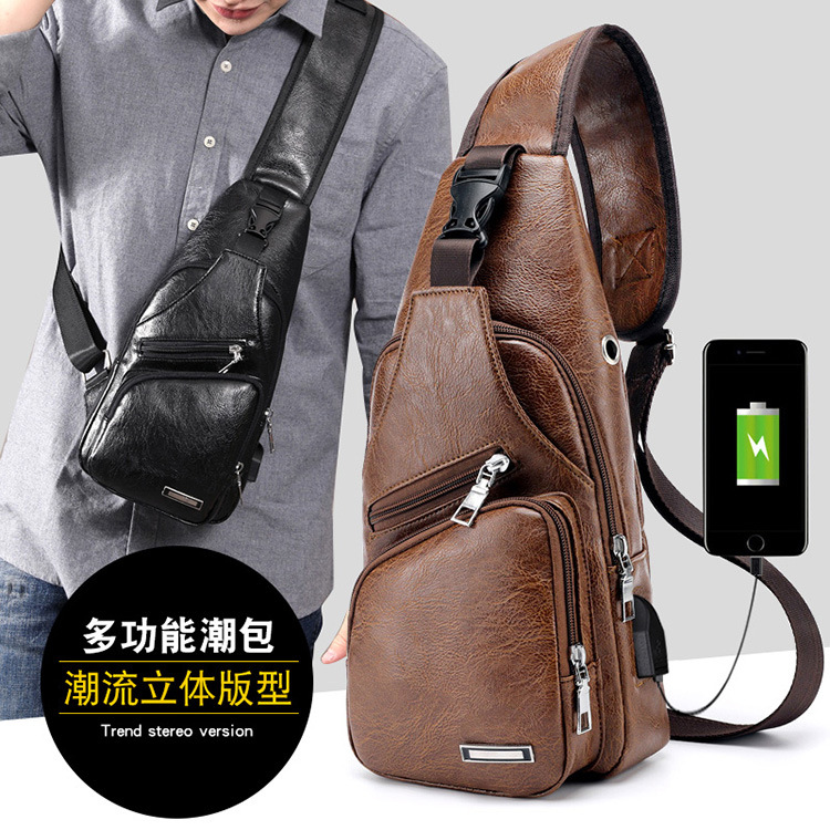 Haodier nuevo bolso de hombro de los hombres bolsa de carga ocasional deportes USB pecho bolsa de negocios al aire libre bolso crossbody lote