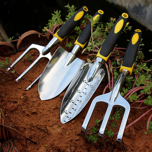 Wholesale gardening garden tool set garden shovel shovel magnesium aluminum alloy silicone two-color handle four-piece set