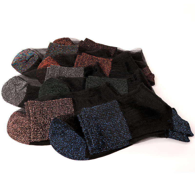 Embalaje independiente Medias de cristal Medias de la pantorrilla Primavera y otoño Nuevos calcetines de cebolla plateados para mujer Calcetines de seda con fondo de algodón Calcetines de mujer transparentes al por mayor