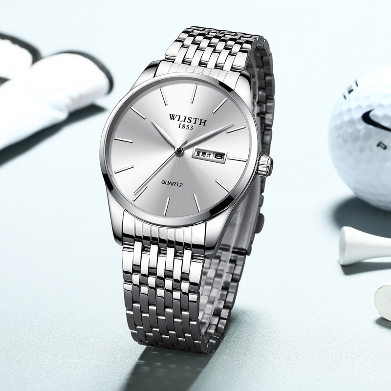 WLISTH 남성용 30M 방수 비즈니스 쿼츠 손목시계 스테인리스 밴드 달력 요일