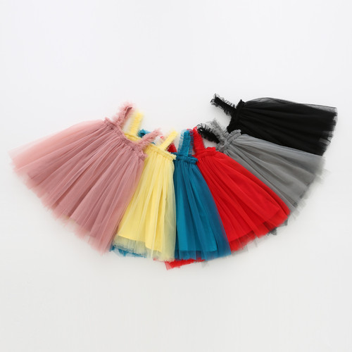 Ins summer new girl child spaghetti strap mesh dress children's mesh dress princess dress puffy dress drop shipping one piece