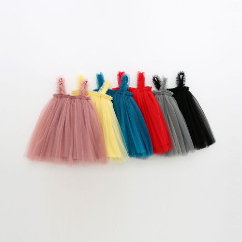 Ins summer new girl child spaghetti strap mesh dress children's mesh dress princess dress puffy dress drop shipping one piece