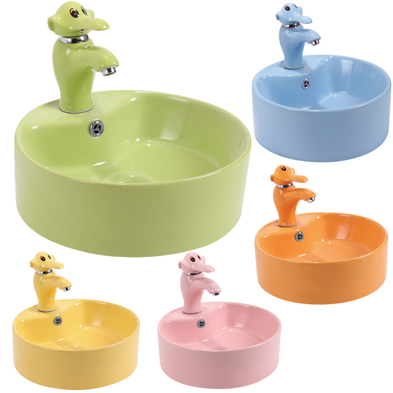 Lavabo de color para niños de jardín de infantes lavabo de cerámica tamaño pequeño lavabo para niños mesa redonda lavabo fabricante