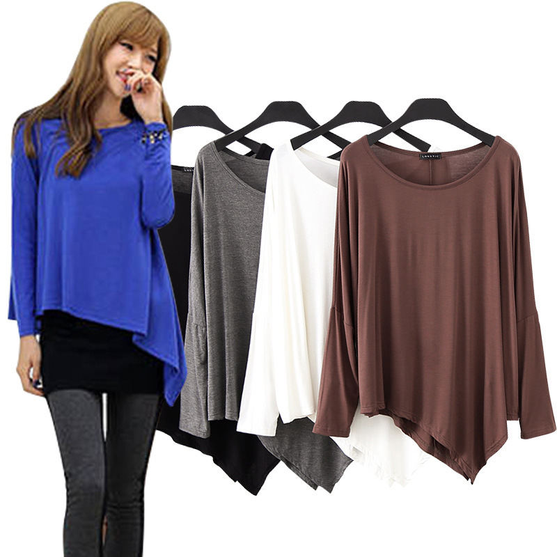 Long-Sleeved T-Shirt for Women, Spring and Autumn, Modal, Plus Size, Korean Style, Fashionable, Versatile, Loose, Casual, Irregular Top Long-Sleeved T-Shirt for Women, Spring and Autumn, Modal, Plus Size, Korean Style, Fashionable, Versatile, Loose, Casual, Irregular Top