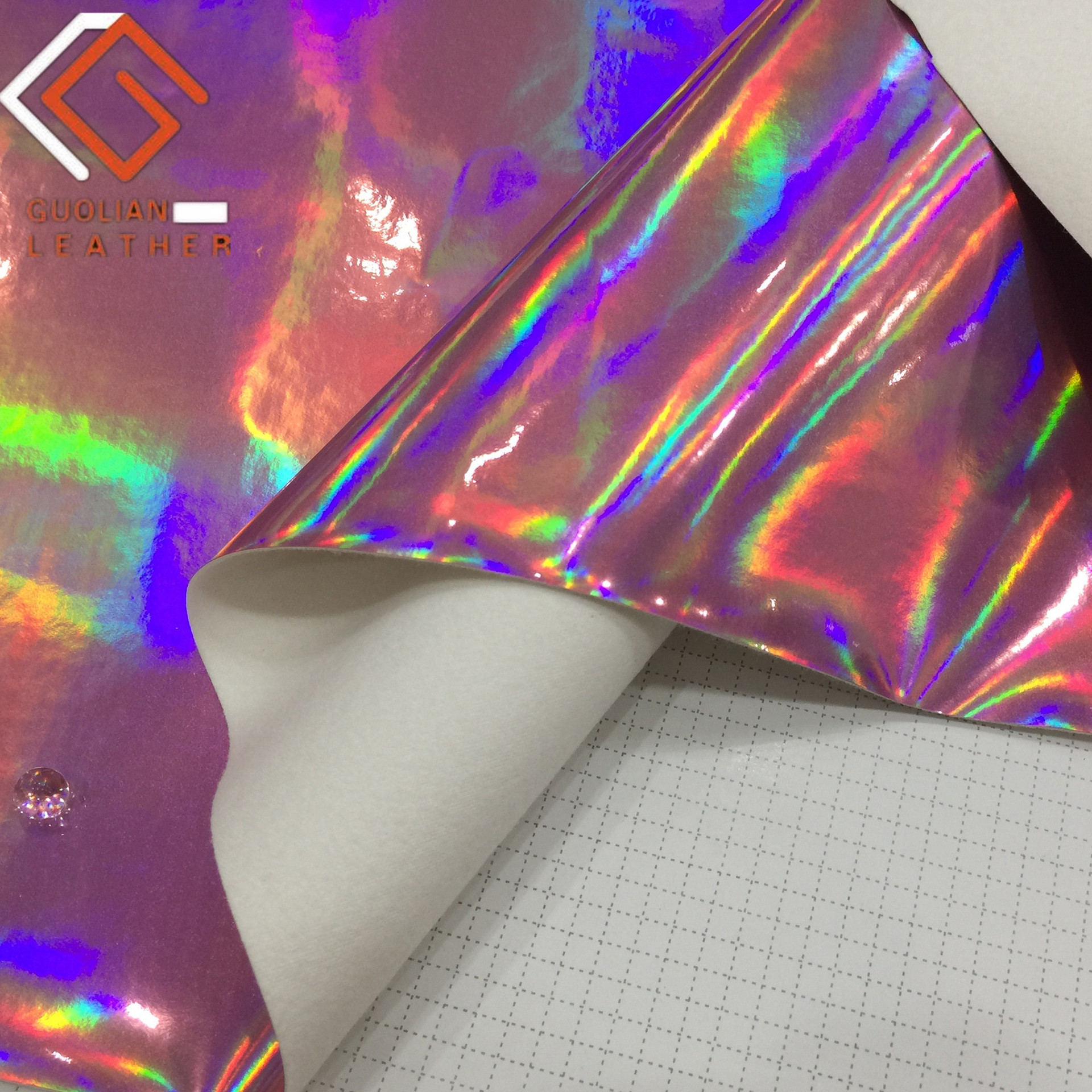 国联皮革反光镭射镜面幻彩彩虹PU金属贴膜皮革手袋箱包笔记本皮具
