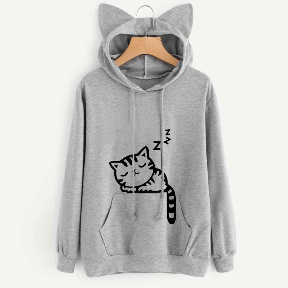0408 AliExpress eBay Venta caliente popular suelta polar impreso gato patrón impreso Sudadera con capucha