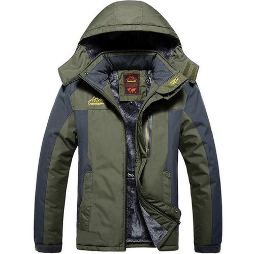 Outdoor men's large size insulated thick jacket windproof and waterproof cotton clothing with logo print