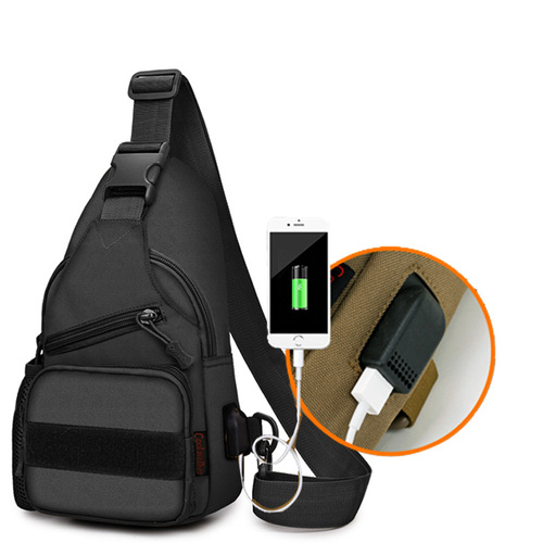 New tactical backpack shoulder bag USB cable chest bag water bottle holder chest bag iPad crossbody bag outdoor crossbody bag