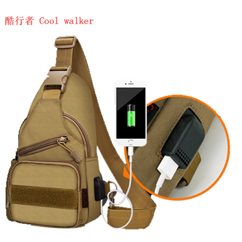 New tactical backpack shoulder bag USB cable chest bag water bottle holder chest bag iPad crossbody bag outdoor crossbody bag