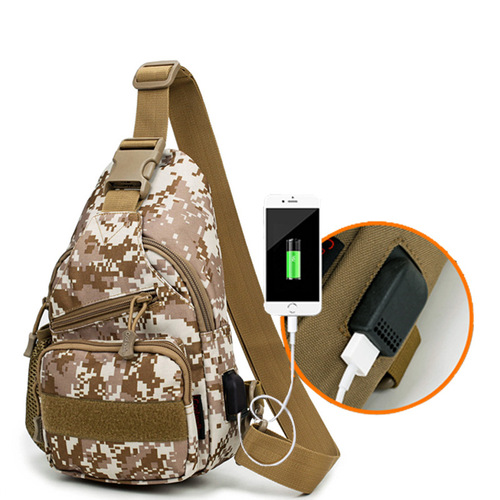 New tactical backpack shoulder bag USB cable chest bag water bottle holder chest bag iPad crossbody bag outdoor crossbody bag