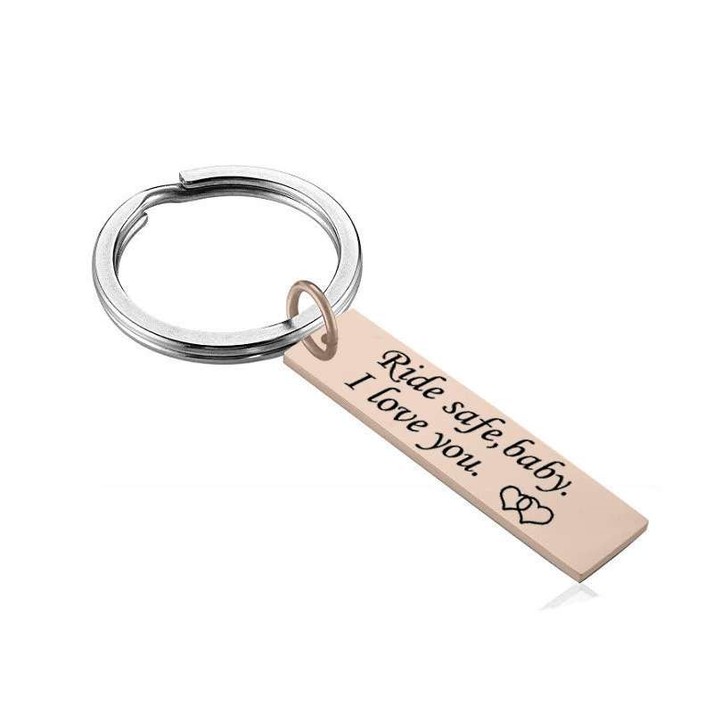 New Ride safe, baby I love you stainless steel keychain safety pendant electroplated gold