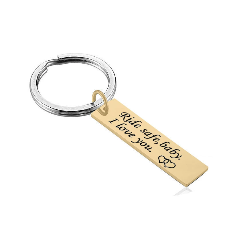 New Ride safe, baby I love you stainless steel keychain safety pendant electroplated gold