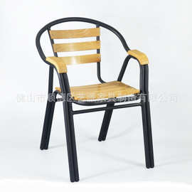 家用休闲铝木阳台桌椅咖啡奶茶店可堆叠木小型吃饭椅铝木椅 厂家