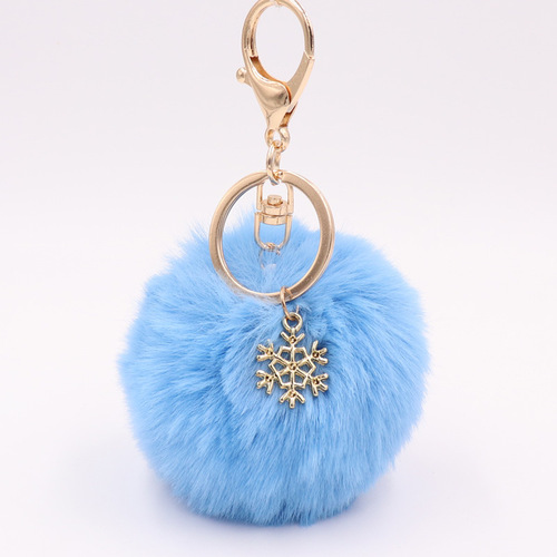 New Christmas Snowflake Plush Keychain Alloy Snowflake Christmas Fur Ball Pendant Bag Keychain Wholesale