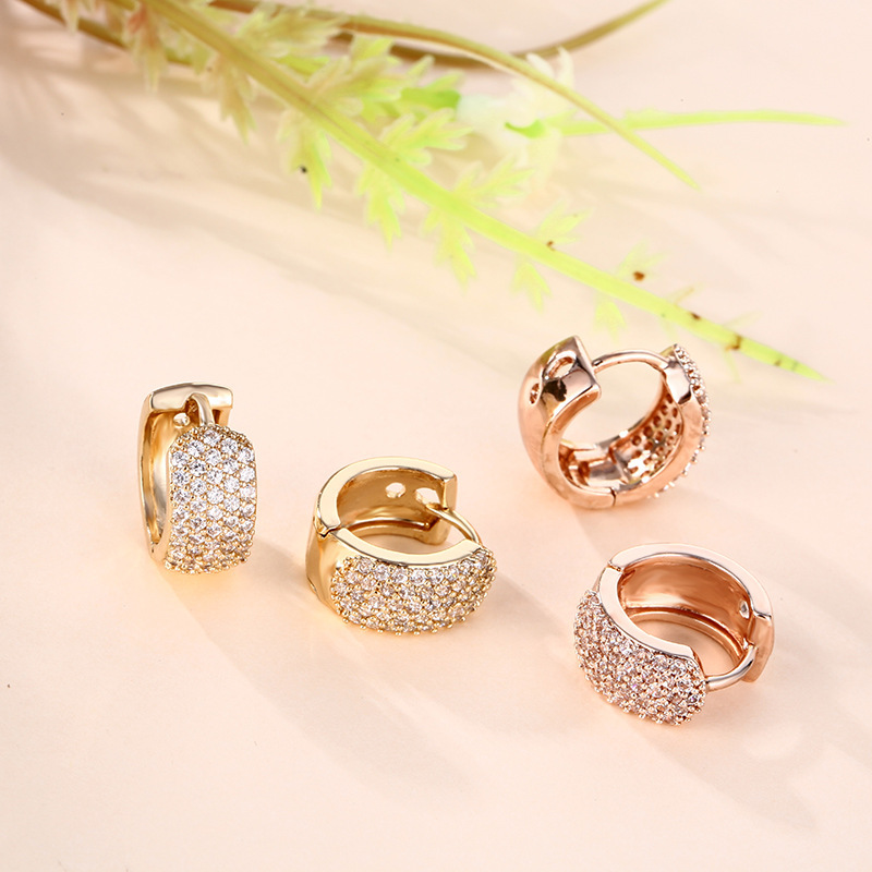 Geometric full-diamond ear ring card poem jewelry temperament zircon diamond copper silver-plated zircon ear clip ear buckle