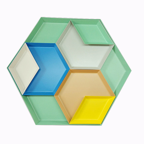 New red polygon fruit plate combination storage tray Nordic geometric rhombus metal hexagon jewelry tray