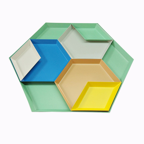 New red polygon fruit plate combination storage tray Nordic geometric rhombus metal hexagon jewelry tray