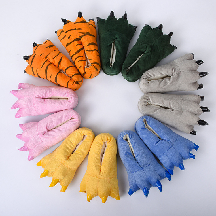 Autumn and Winter Coral Super Soft Velvet Dinosaur Pikachu Paw Shoes Thickened Non-Slip Plush Cotton Slippers Wholesale
