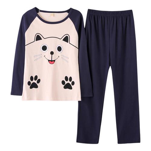 Women's Long-Sleeve Pajama Set with Pants, Large Size, Cute Cartoon Homecoming Style, Cross-Border Trade New Arrival, One Piece Dropshipping