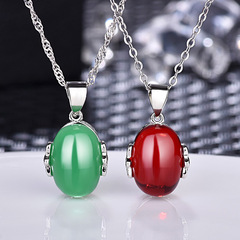 綠玉髓銀女吊墜 復古銀飾綠瑪瑙項鍊淘寶貨源飾品 廠家直銷批發
