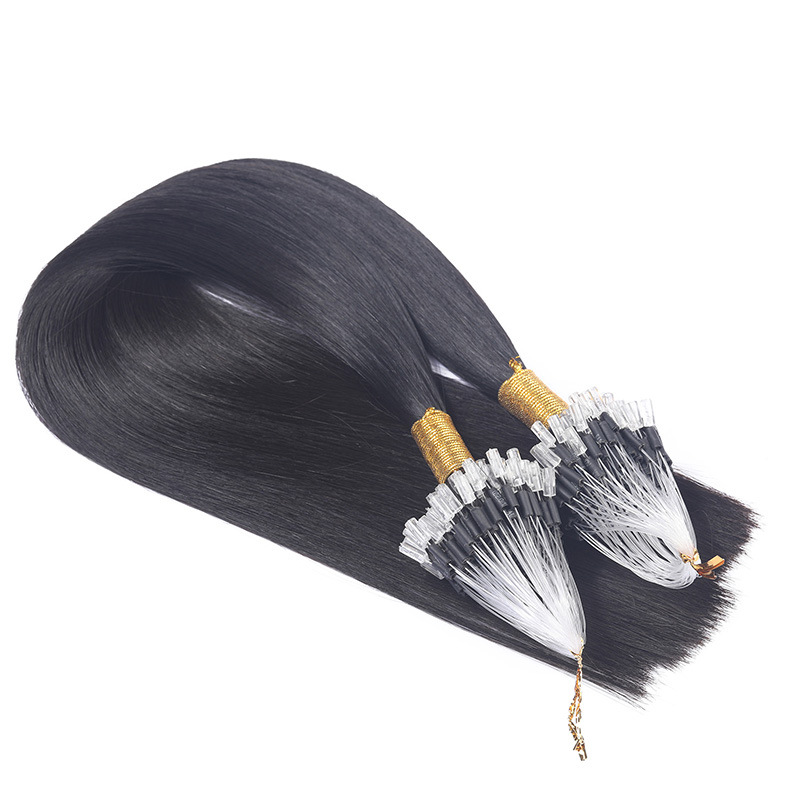 Extensiones de cabello de vidrio para mujeres, cabello lacio de longitud media, peluca de cabello humano real, extensiones de cabello real, suaves.