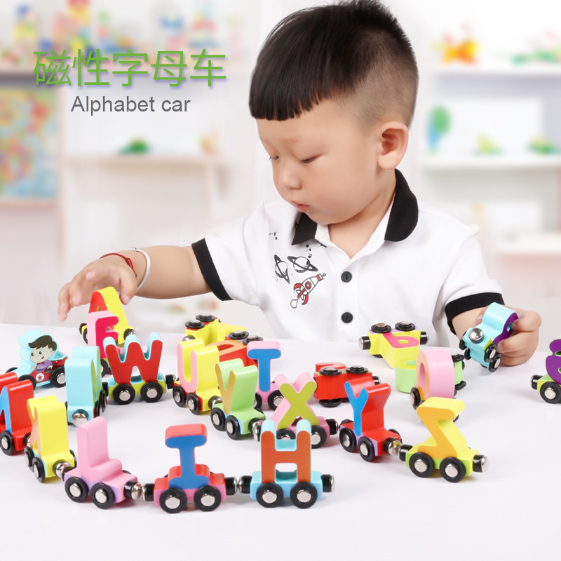 Magnetic Digital Train 0-3 Years Old Understanding English Alphabet Building Blocks Toy Trailer Early Education Children's Toys