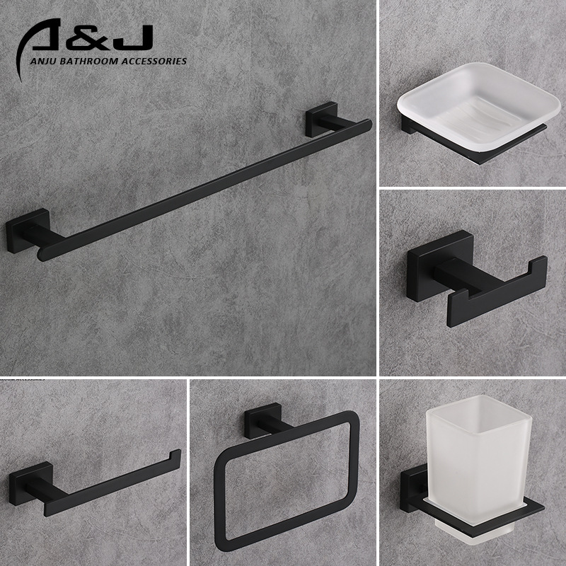 Juego de accesorios de baño, toallero negro, barra para toallas, toallero de barra única, venta al por mayor, diseño sencillo.