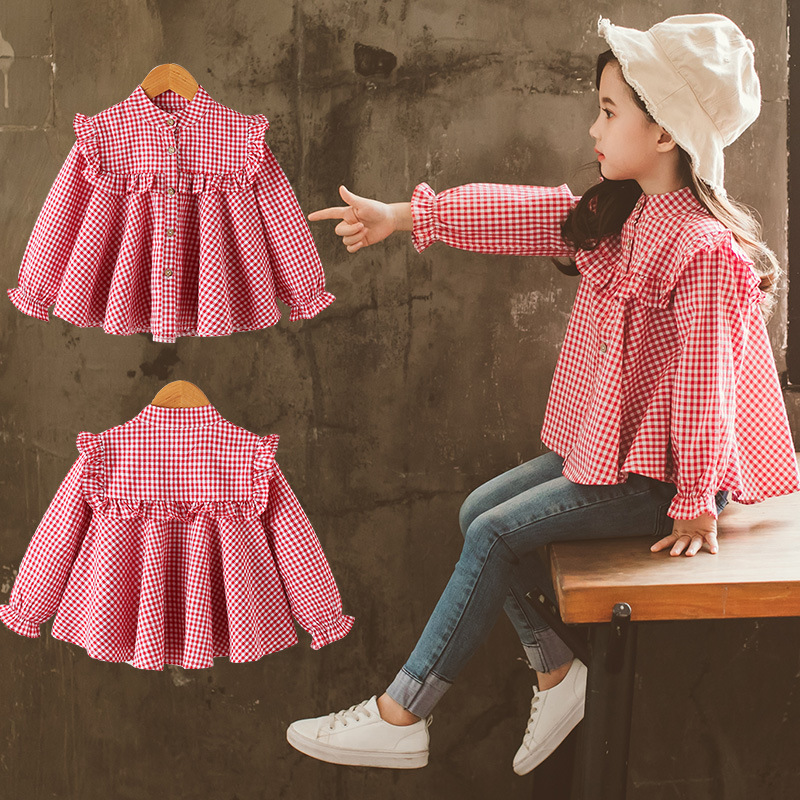 New Korean style children's shirt, girls' spring wear, plaid doll shirt, base layer for toddlers and children, spring and autumn.
