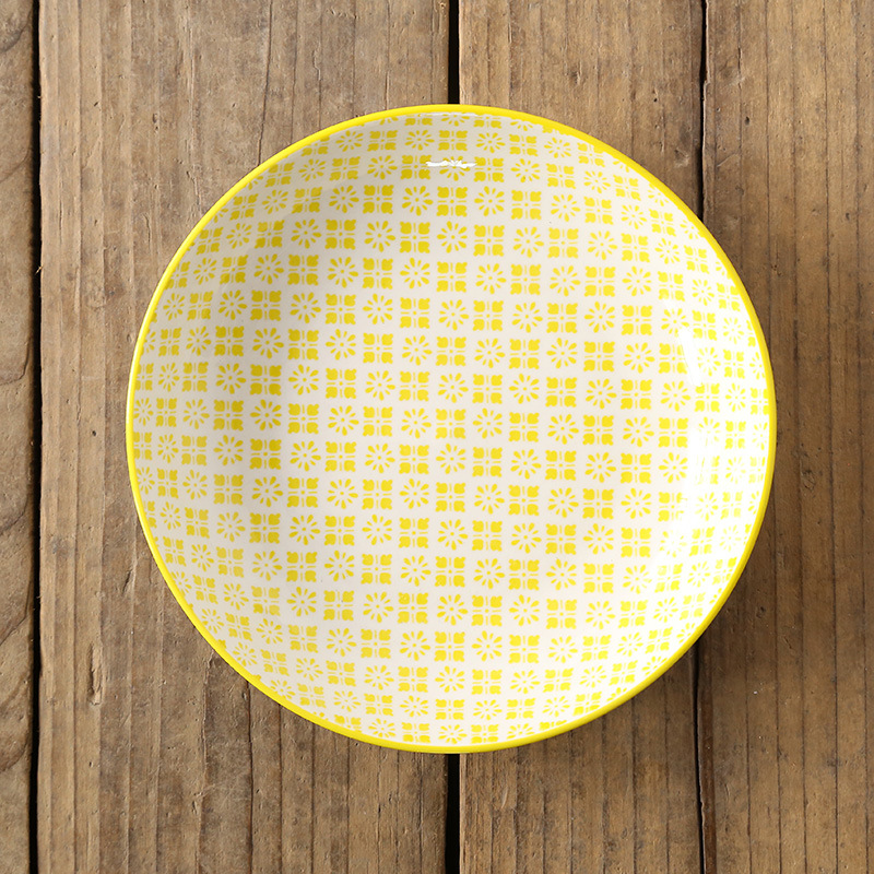 8 인치 쌀 접시-노란색 녹색 꽃