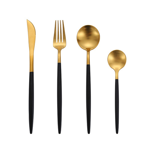 304 stainless steel tableware Portuguese same style knife, fork and spoon Western food tableware set brushed black and white gold four-piece set