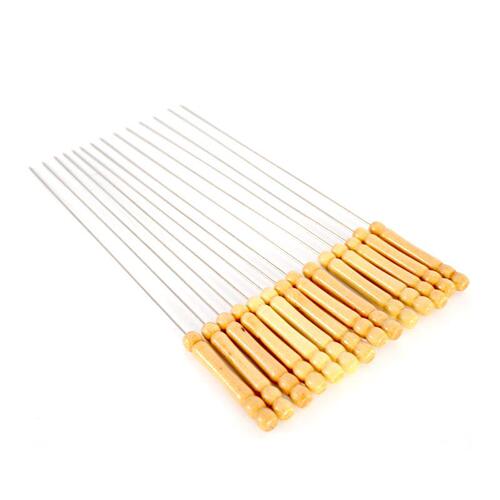 Wholesale stainless steel wooden handle barbecue skewers barbecue needle wood mutton skewers round skewers flat skewers iron skewers barbecue tools