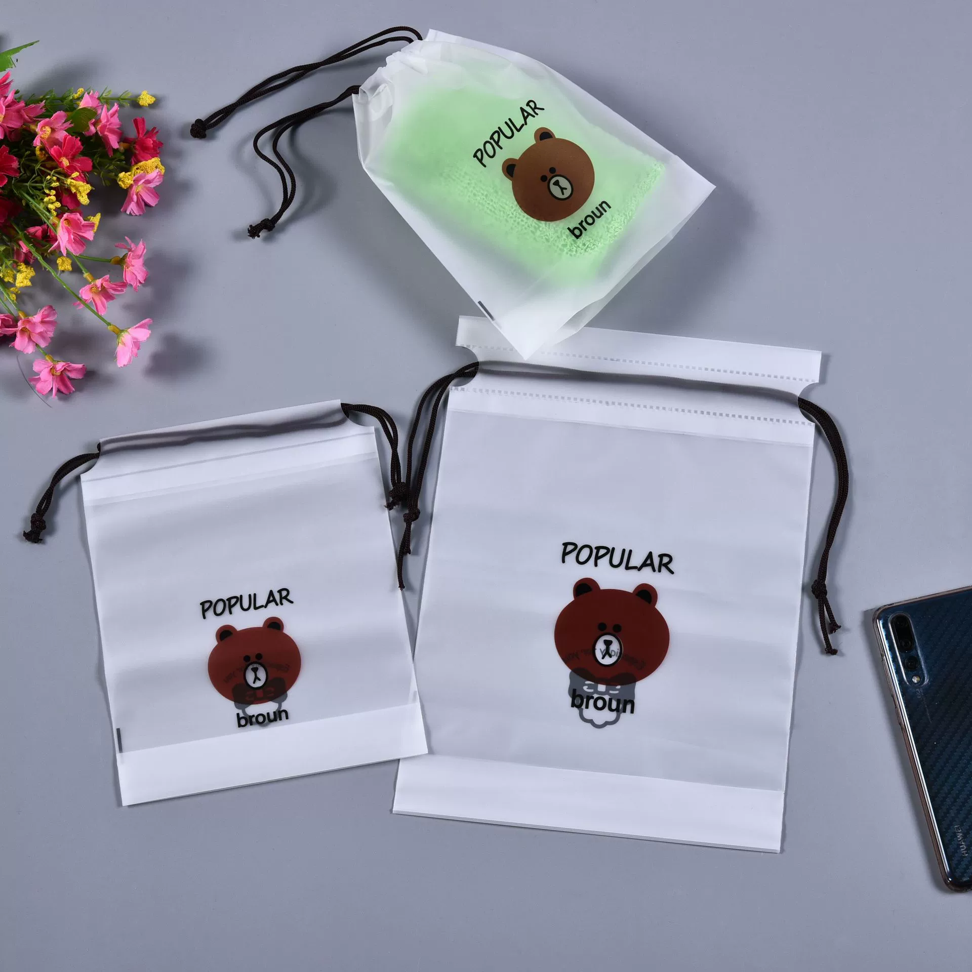 Розовый Кот Фламинго сумка для хранения нижнего белья пластиковая упаковка сумка PEVA матовая сумка шнурок носки ведро упаковка сумка