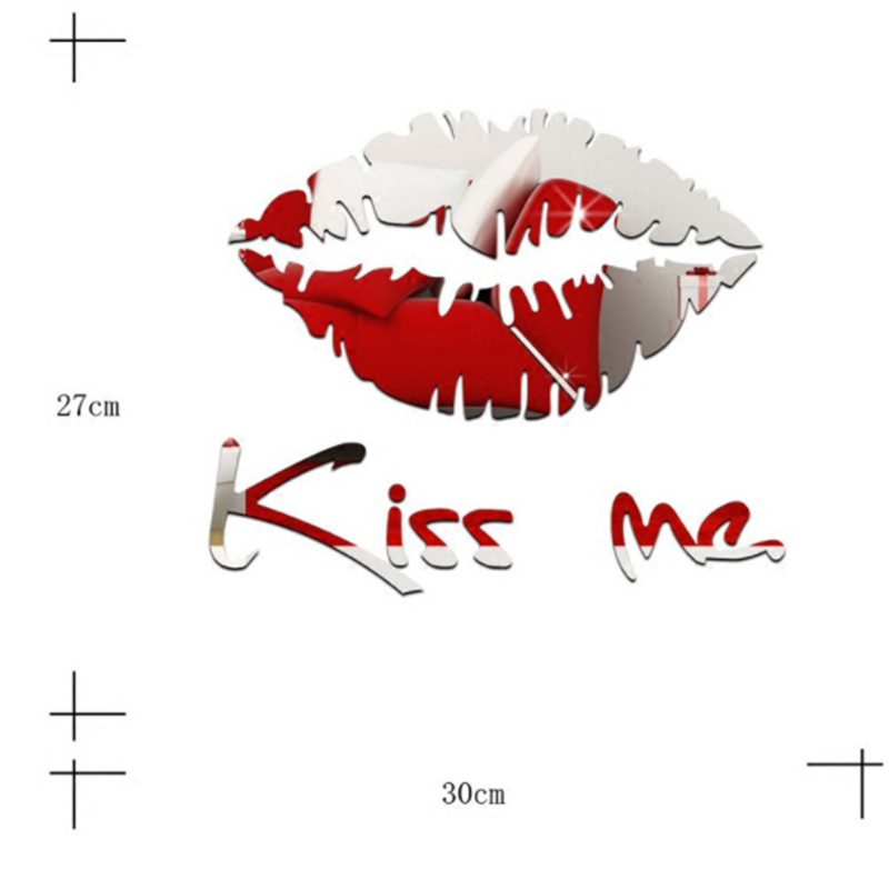 Sticker mural miroir 3d lèvres rouges pour chambre et salon_voghion.com