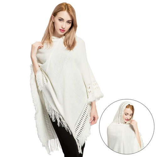 Autumn and winter women's tasseled large size sweater with hat wholesale new imitation cashmere AliExpress best selling cape shawl