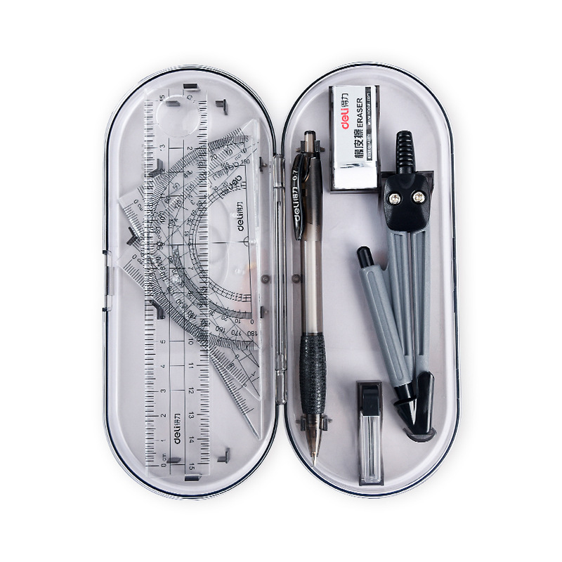 Deli 9591 brújulas traje de dibujo de estudiante BRÚJULAS DE 8 piezas traje de regla traje de examen brújulas de Deli