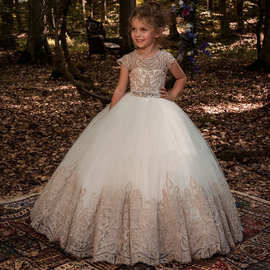 新款跨境外贸货源儿童花童裙蕾丝无袖表演主持女童蓬蓬公主礼服裙