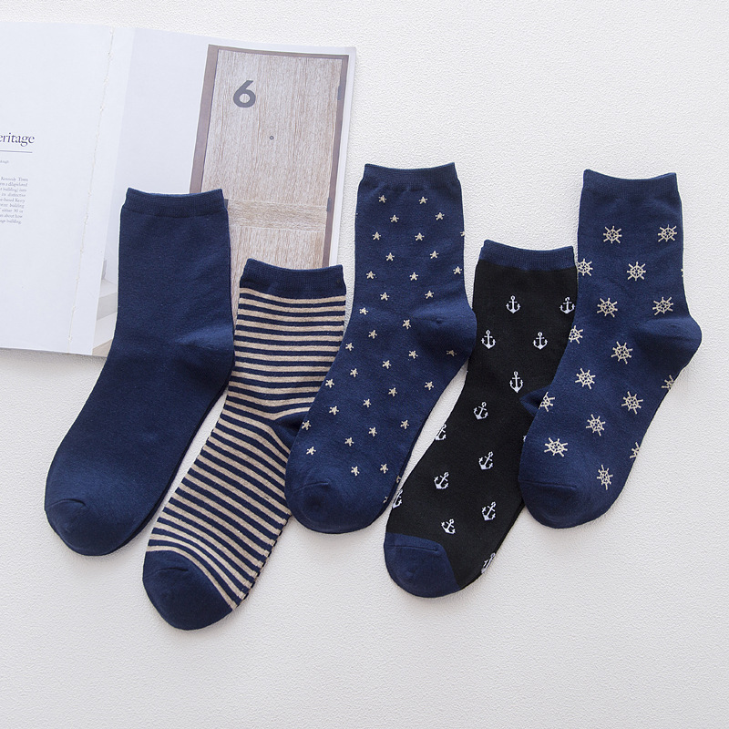 Men's Cotton Socks Men's Spring and Autumn Sports Fashionable Japanese Cotton Socks Navy Style Sports Socks for Boys Men's Cotton Socks Men's Spring and Autumn Sports Fashionable Japanese Cotton Socks Navy Style Sports Socks for Boys