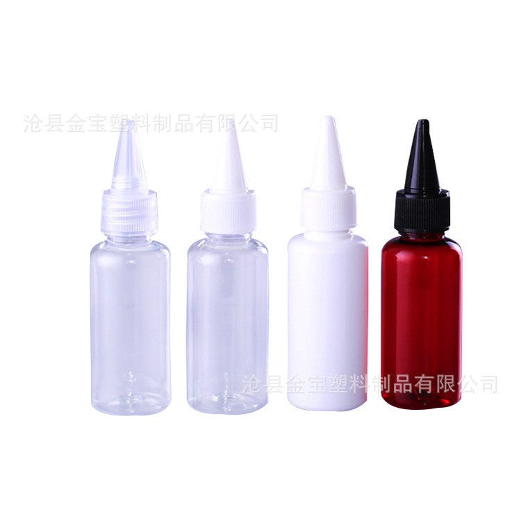 En stock 50ml botella de boca puntiaguda 50ml botella de plástico botella de recubrimiento botella de compresión botella de mezcla de color loción pigmento sub-botella