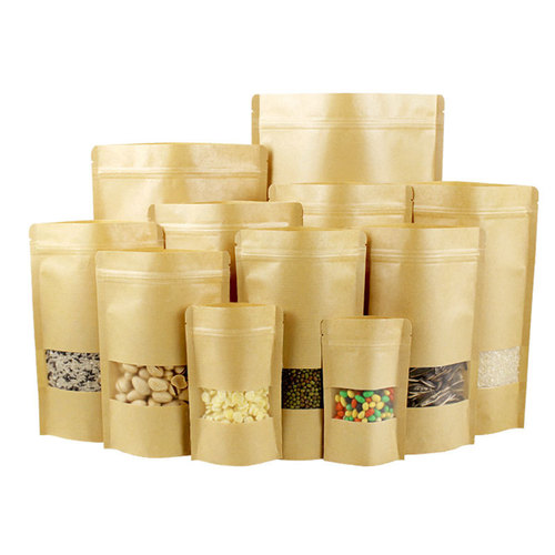 100-Piece Windowed Paper Bags: Food-Grade Kraft Bags with Matte Finish, Stand-Up Design, and Zip-Seal Closure—Perfect for Gift and Food Packaging